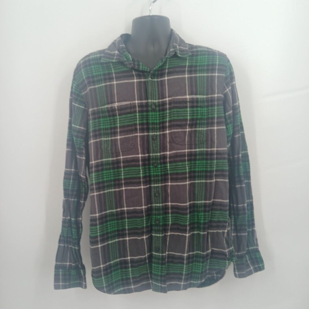 mens american eagle outfitters green and grey button down flannel size large
